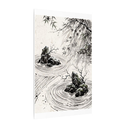 Rock Garden Canvas Art | Winter Zen Sumi E Art