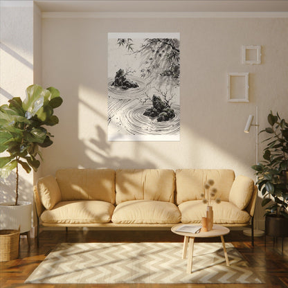 Rock Garden Canvas Art | Winter Zen Sumi E Art
