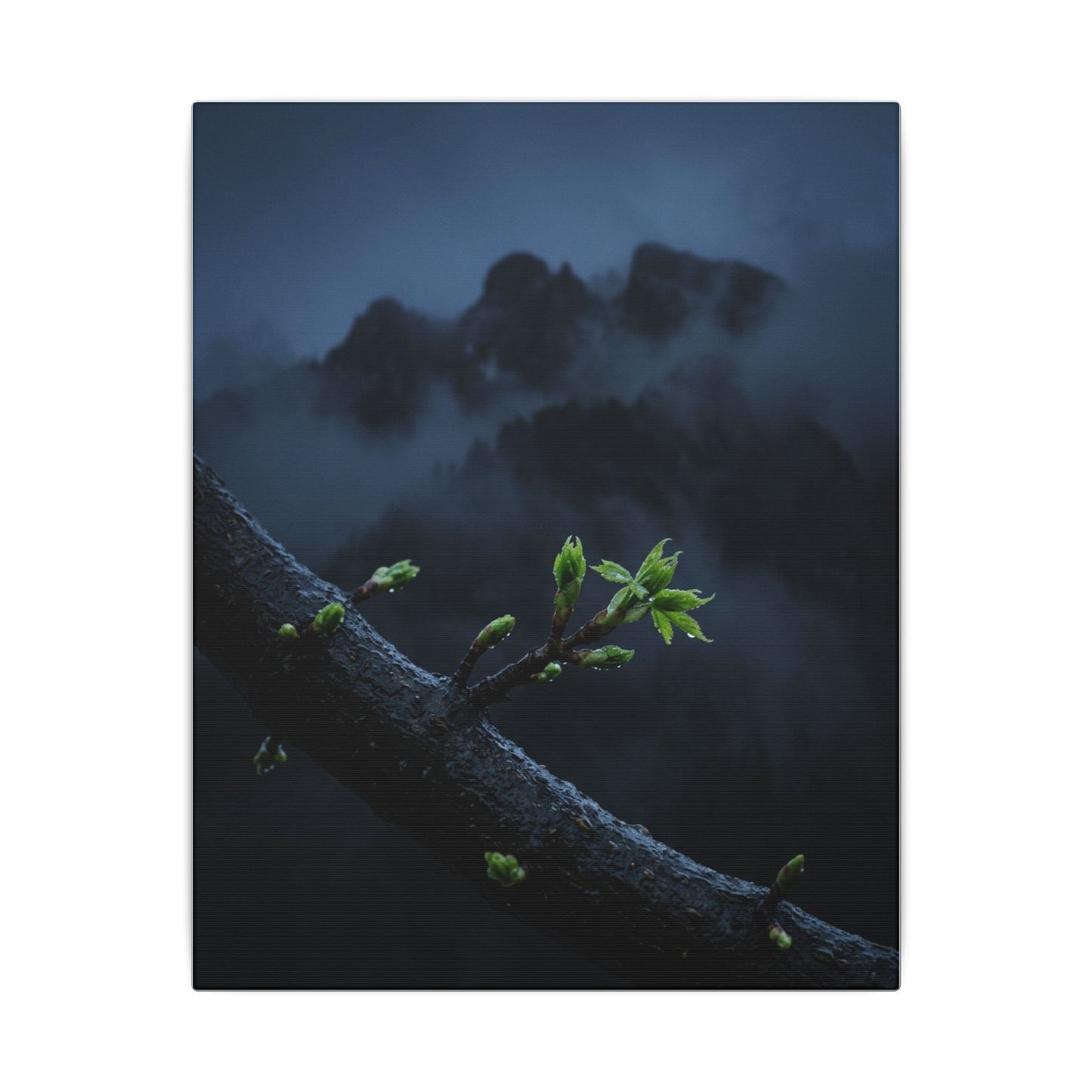 Moonlight Mountain Mist Canvas Art - Dark Japandi Kanso