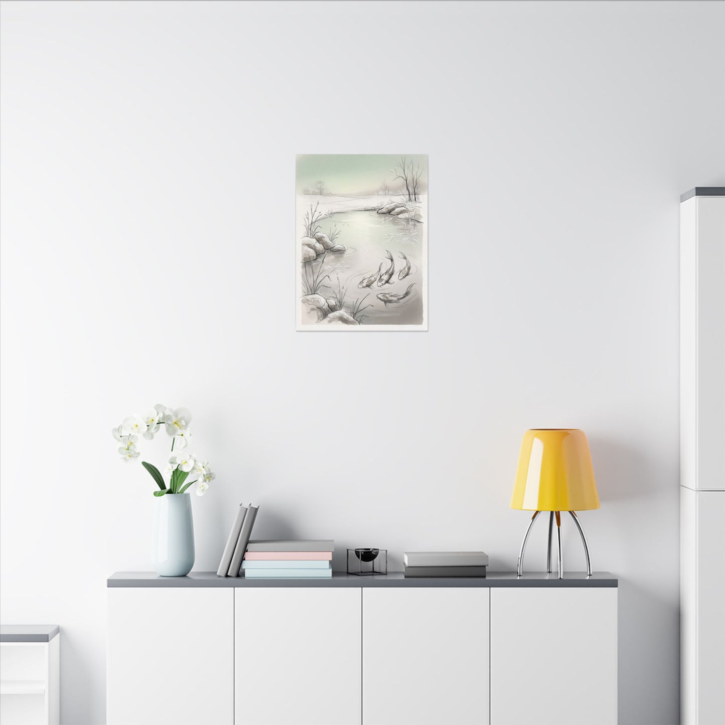 Koi Pond Minimal Line Canvas Art | Cozy Japandi Art