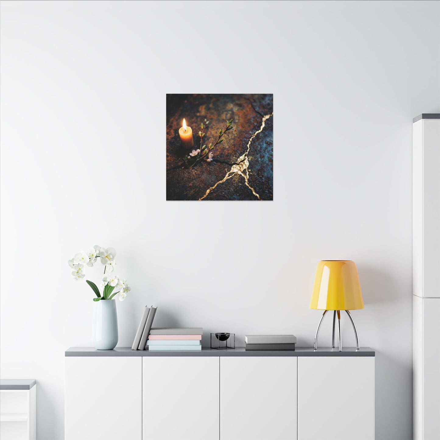 Kintsugi Rust Patina in Candlelight | Gold Repair Canvas Art