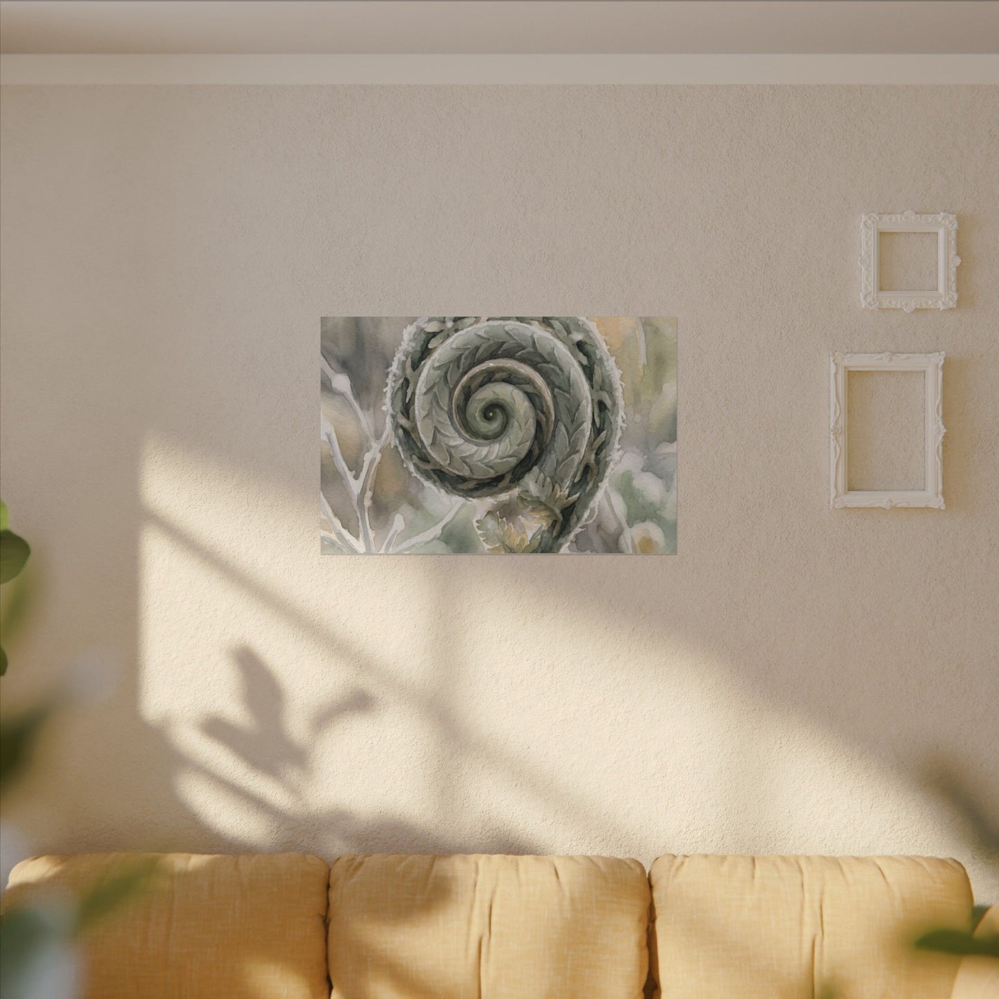 Winter Fern Unfurling Watercolor Canvas Art | Cozy Decor