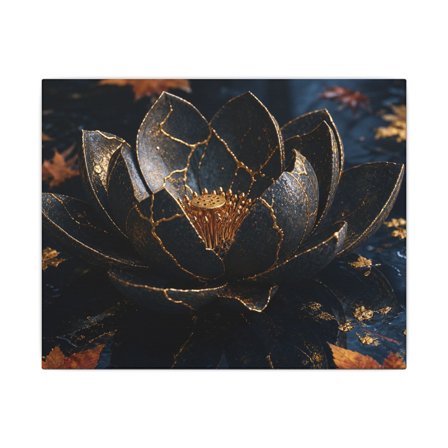 Moonlight Lotus Flower Canvas Art - Kintsugi Fukinsei