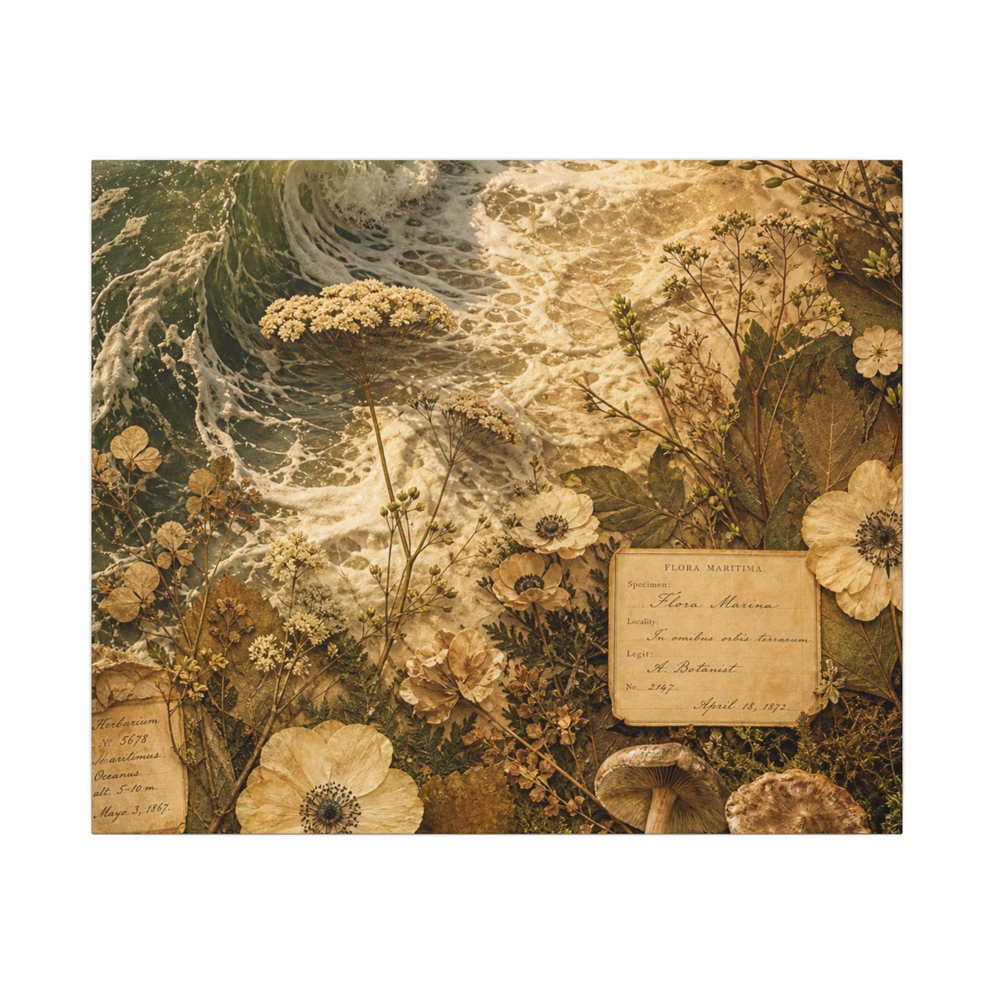 Spring Ocean Wave Herbarium Canvas Art | Nostalgic Decor