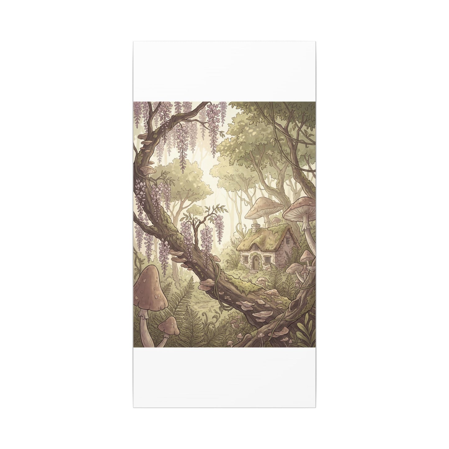 Summer Wisteria Mushroom Illustration Canvas Art | Enchanting Decor