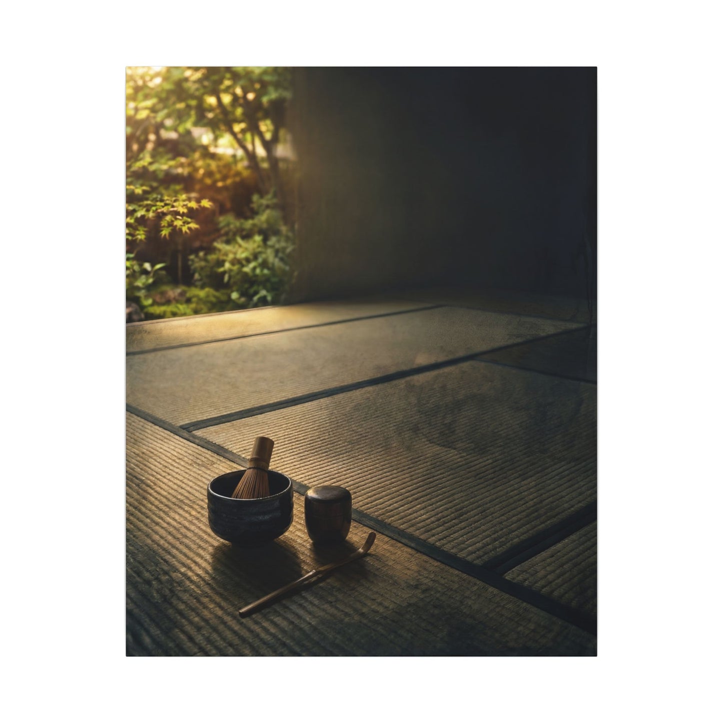 Dark Japandi Tea Ceremony in Golden Hour | Dark Texture Canvas Art