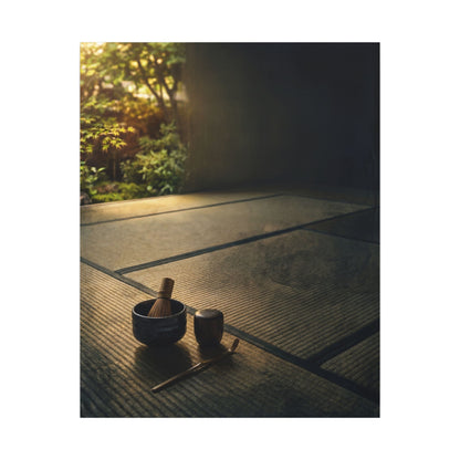 Dark Japandi Tea Ceremony in Golden Hour | Dark Texture Canvas Art
