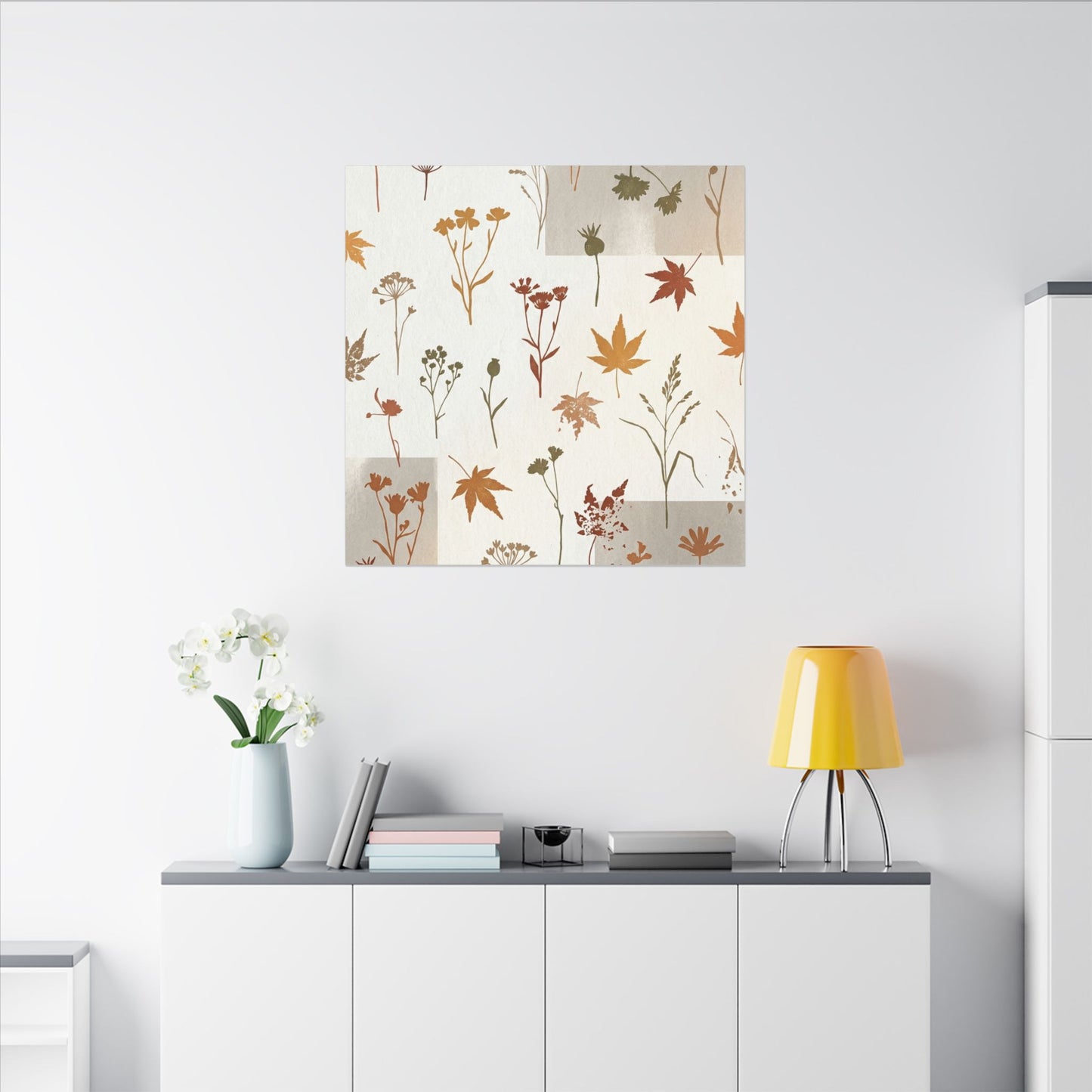 Autumn Dried Flowers Japanese Pattern Canvas Art | Elegant Decor