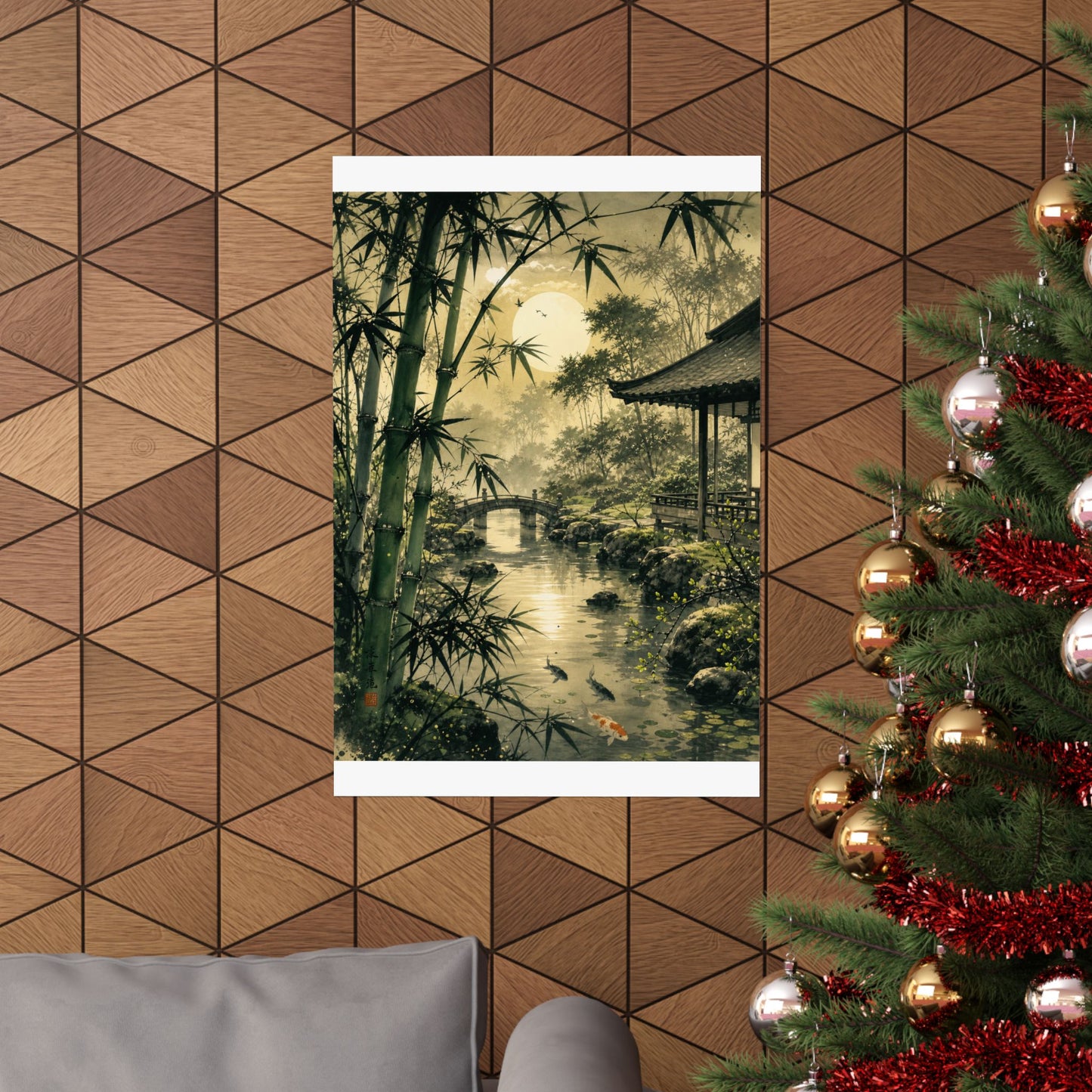 Datsuzoku Moonlit Garden Wall Art Print - Zen Sumi E