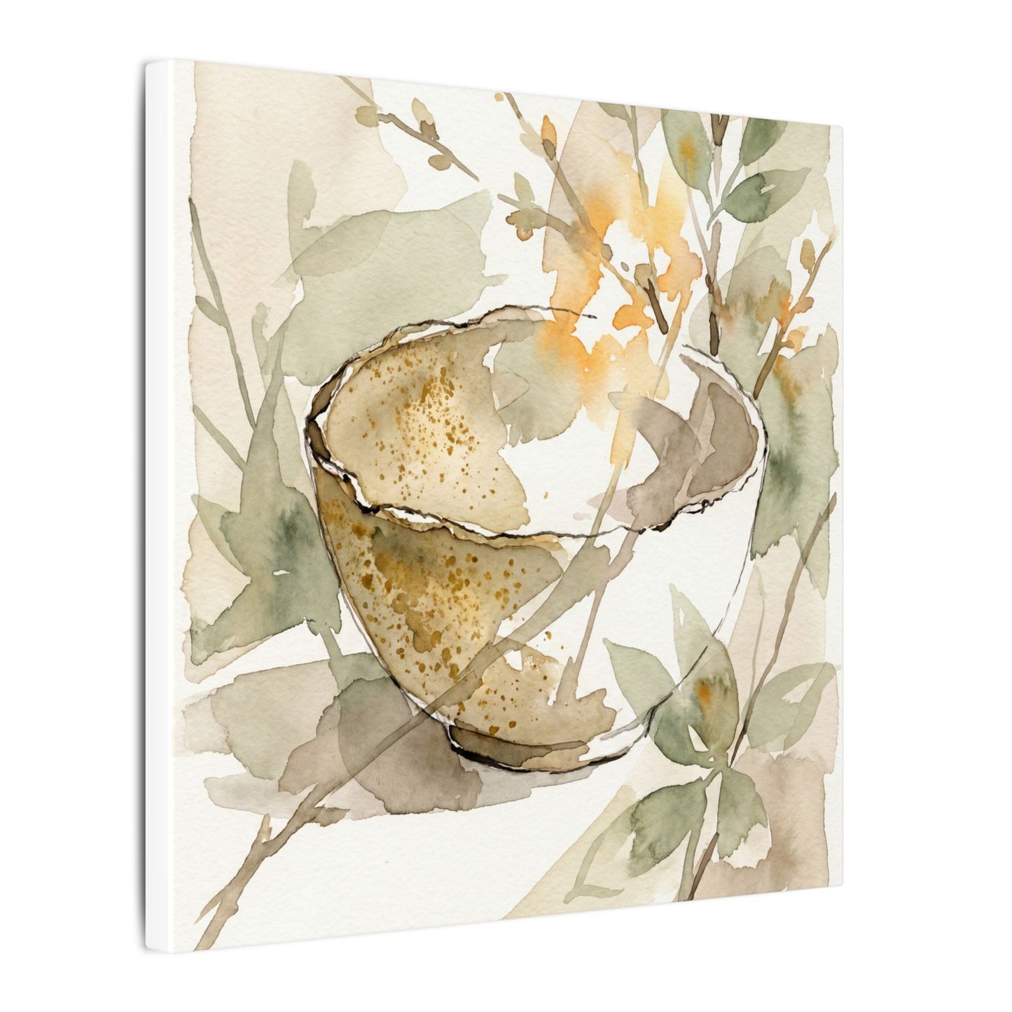 Spring Ceramic Bowl Watercolor Canvas Art | Neutral Decor