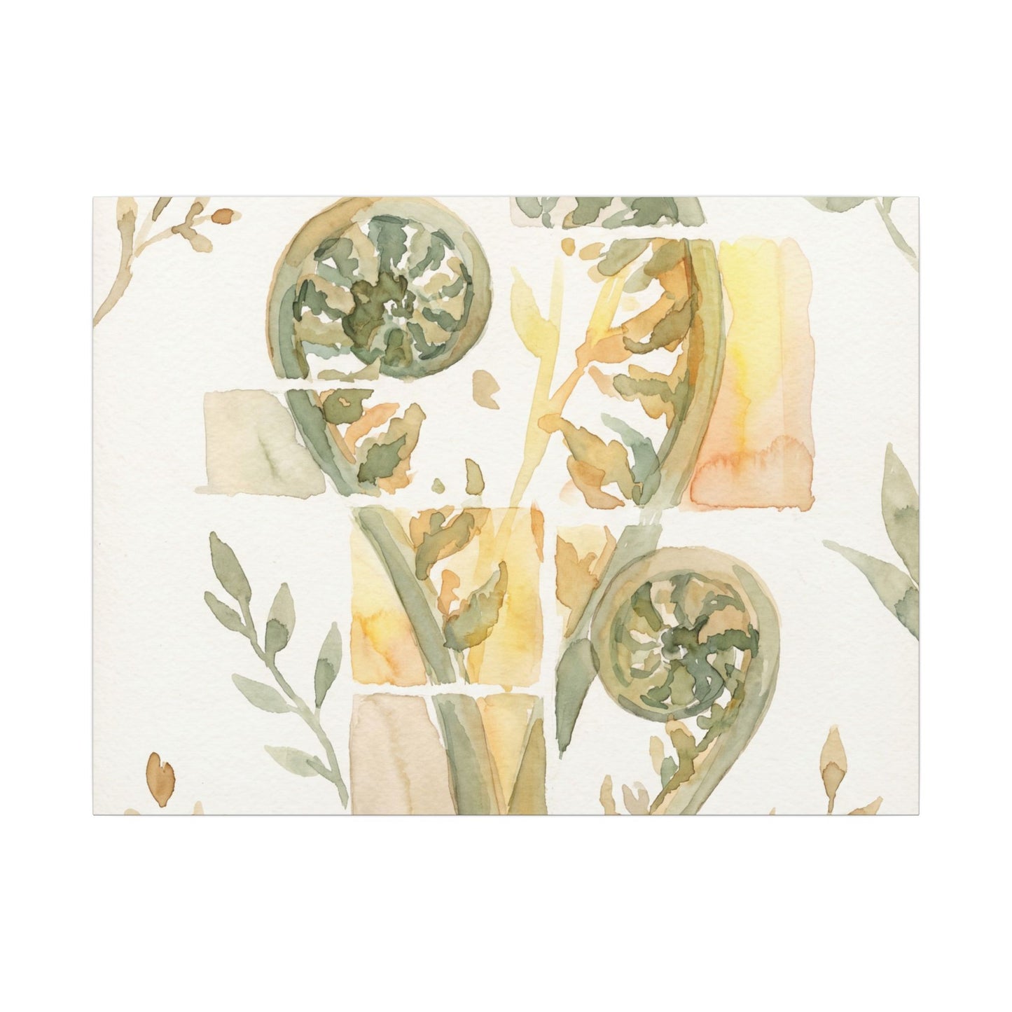 Earthy Fern Unfurling Canvas Art - Watercolor Japandi