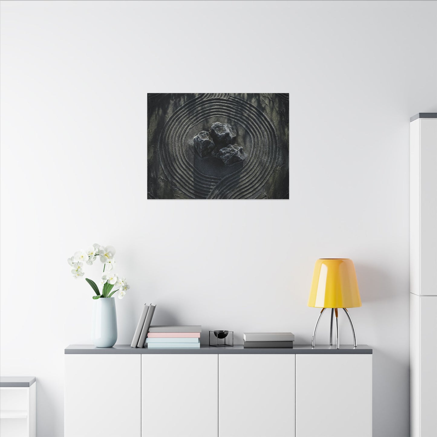 Moody Rock Garden Canvas Art - Dark Texture Dark Japandi