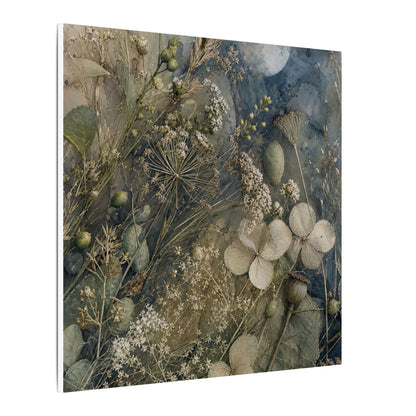 Japandi Dried Flowers in Moonlight | Watercolor Canvas Art