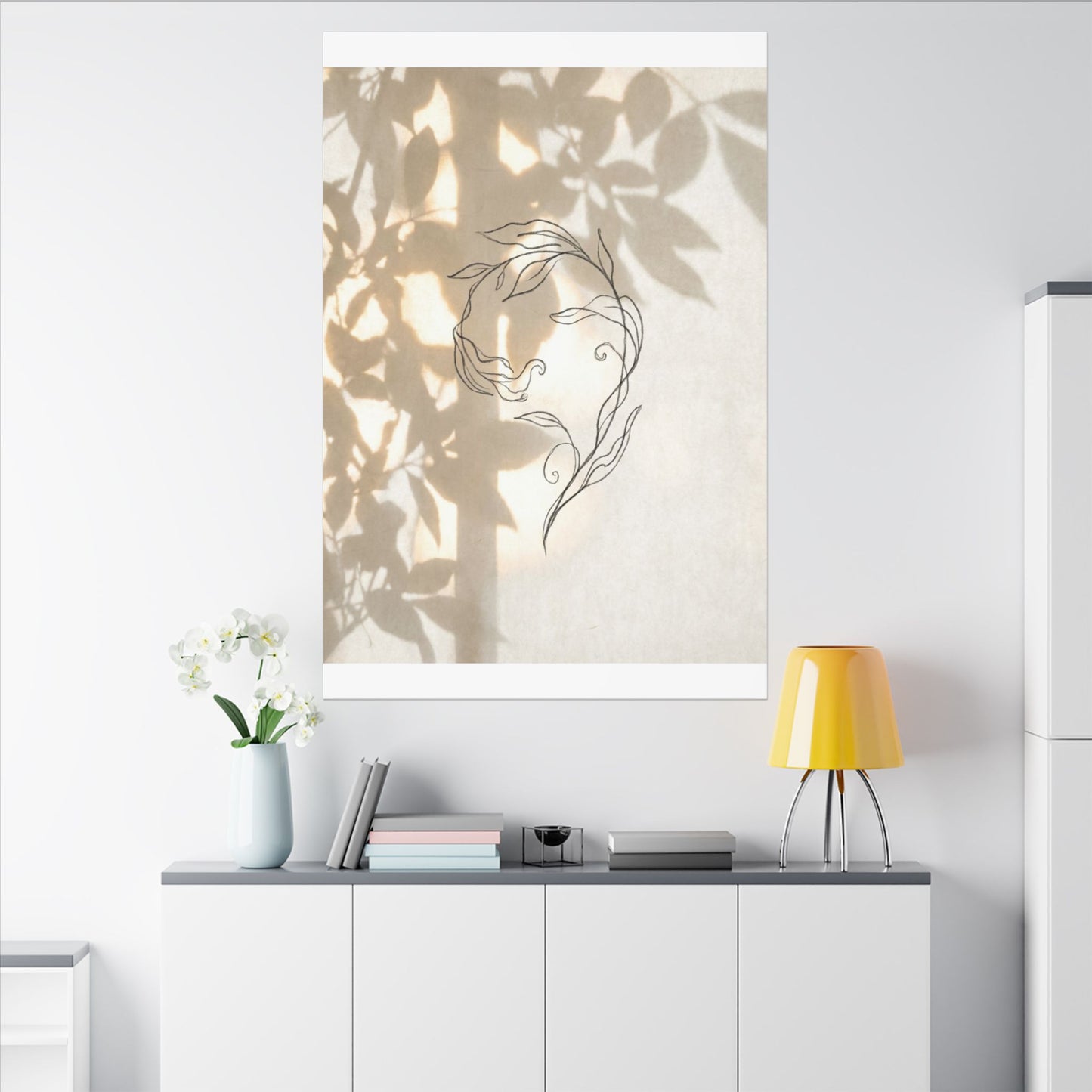Warm Shoji Screen Canvas Art - Minimal Line Japandi