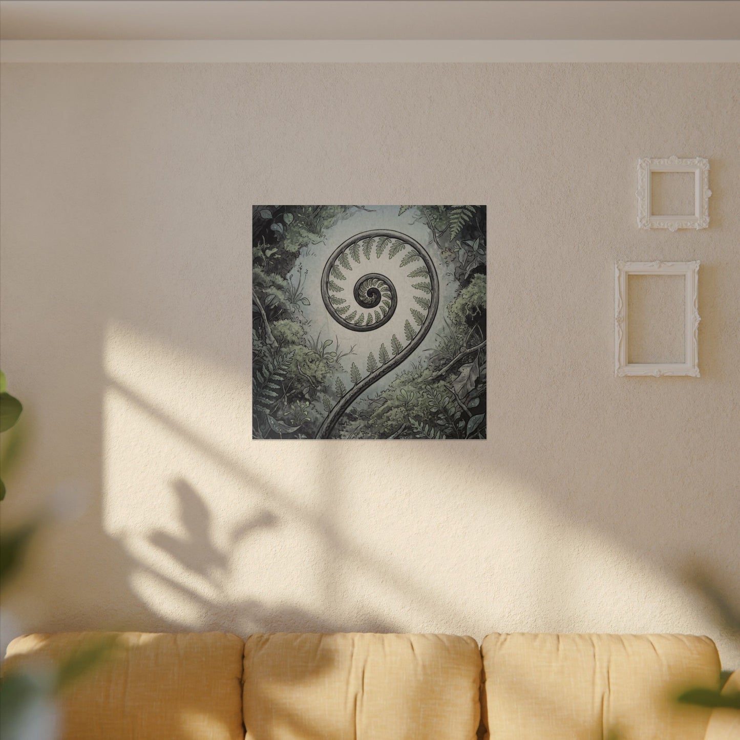 Zen Fern Unfurling in Dawn | Ukiyo E Inspired Canvas Art