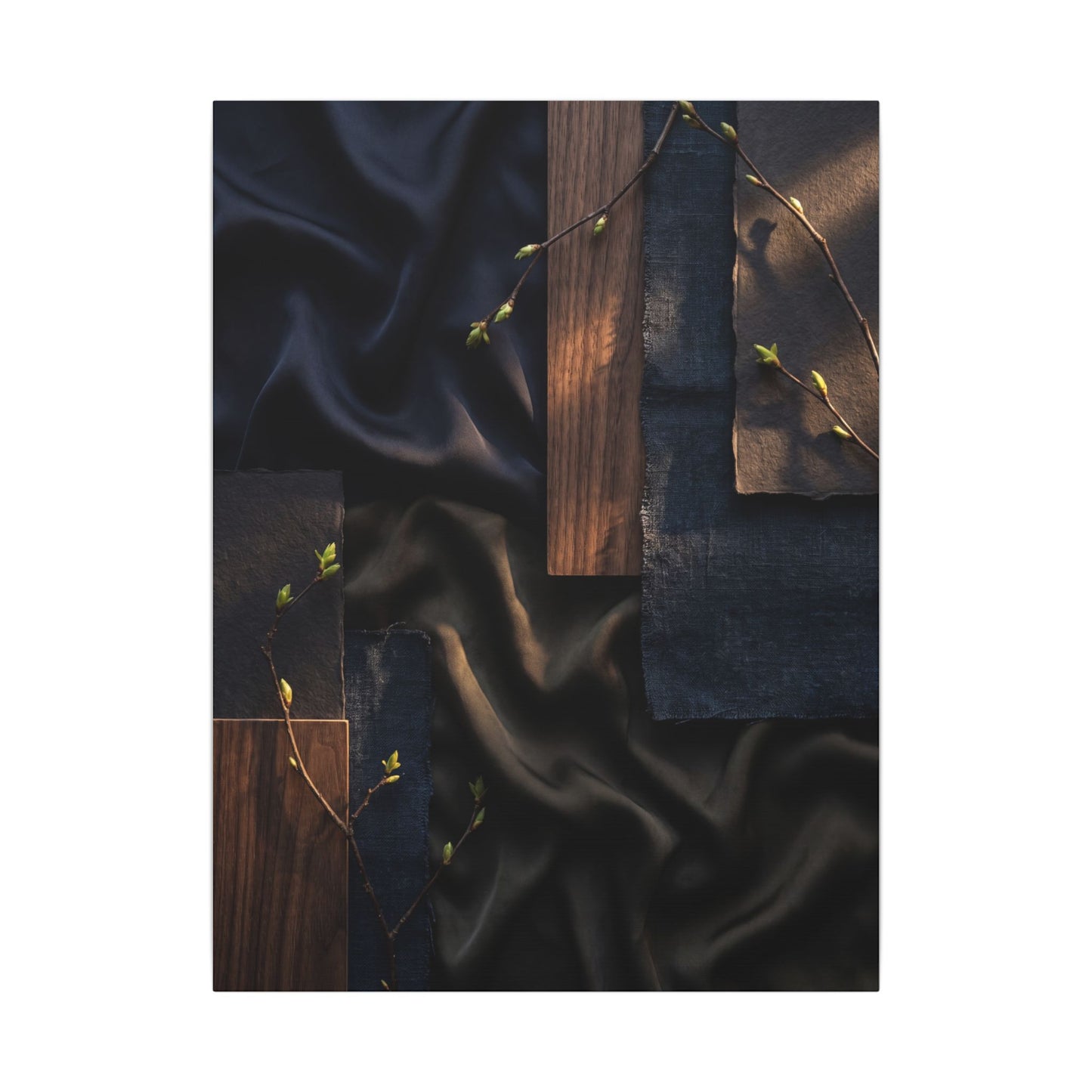 Silk Drape Spring Canvas Art | Dark Japandi Moody Design