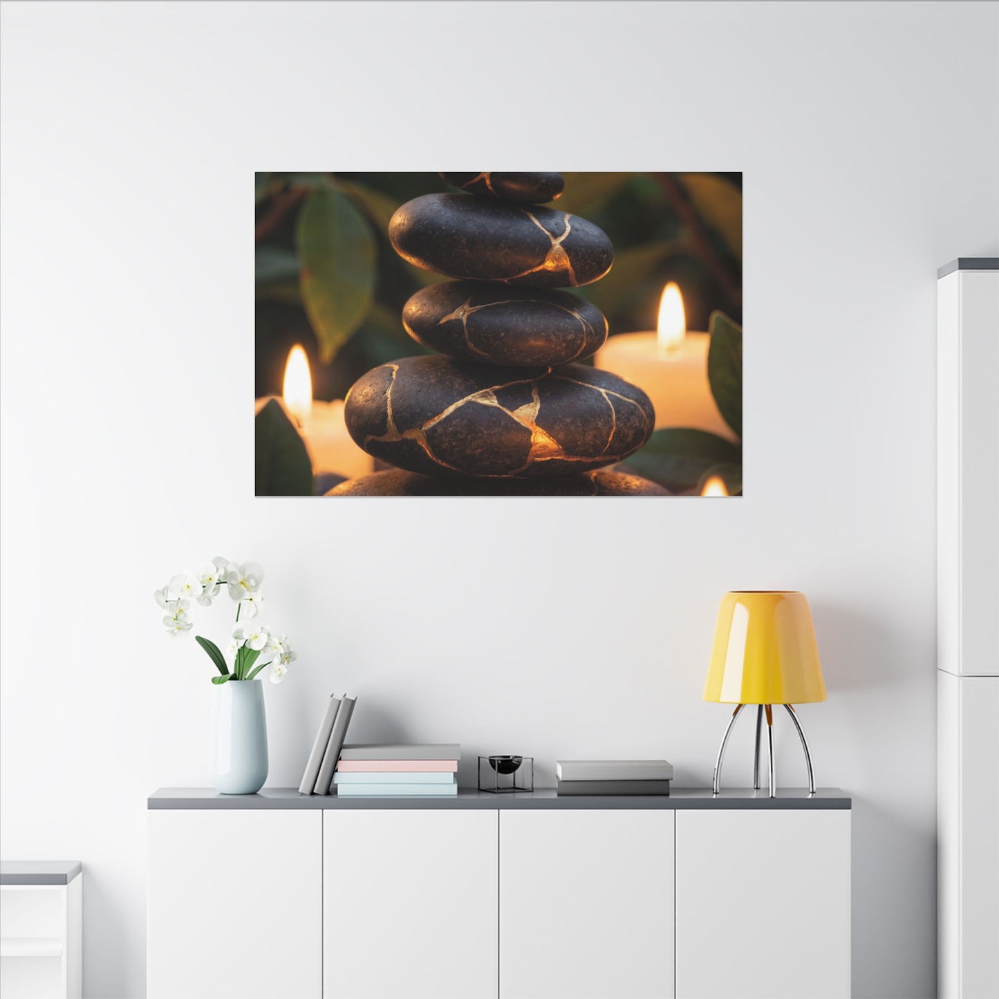 Summer River Stones Gold Vein Canvas Art | Philosophical Decor