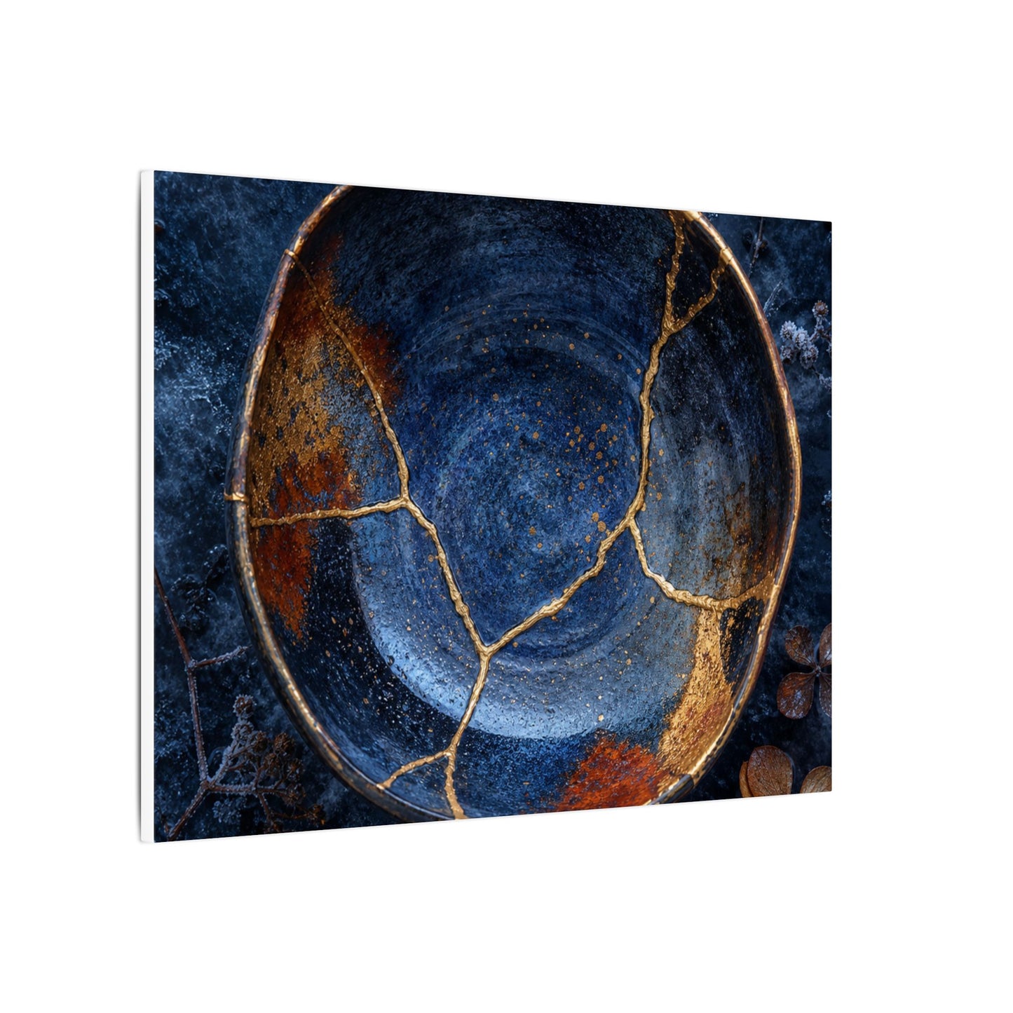 Kintsugi Ceramic Bowl in Moonlight | Crackle Gold Canvas Art