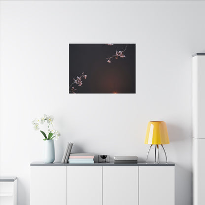 Dark Japandi Cherry Blossom in Candlelight | Moody Minimal Canvas Art