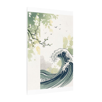 Spring Ocean Wave Ukiyo E Inspired Canvas Art | Serene Decor