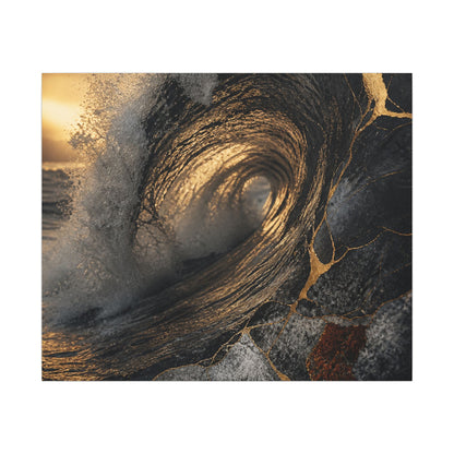 Kanso Ocean Wave Canvas Art - Kintsugi Gold Vein