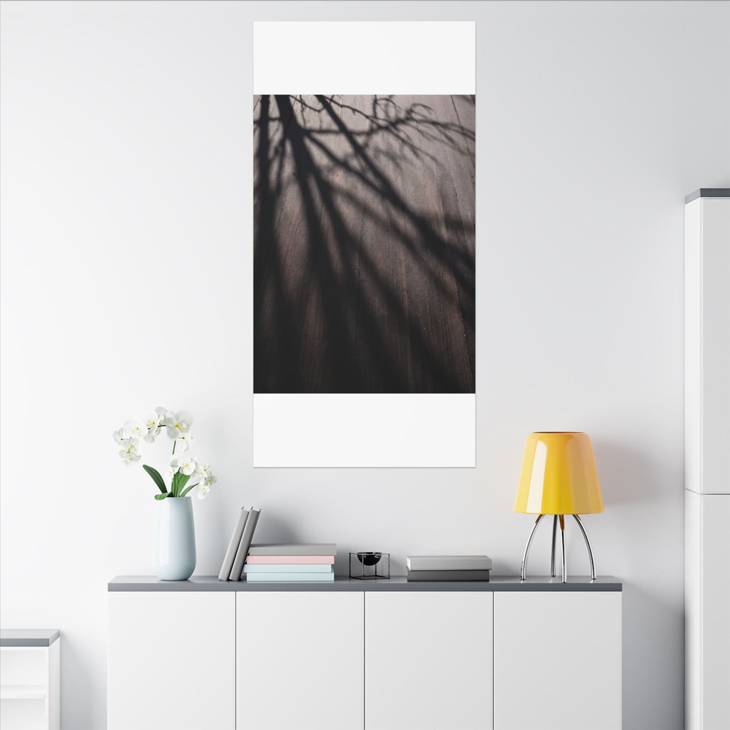 Dark Japandi Shadow Play in Dawn | Moody Minimal Canvas Art