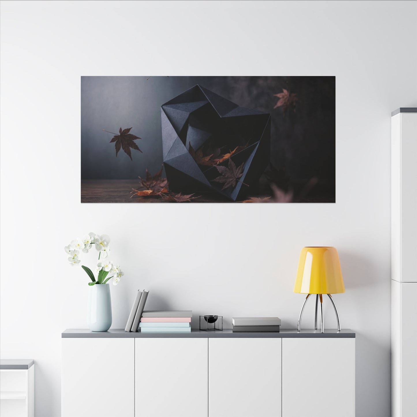 Dark Japandi Paper Fold in Dawn | Shadow Zen Canvas Art