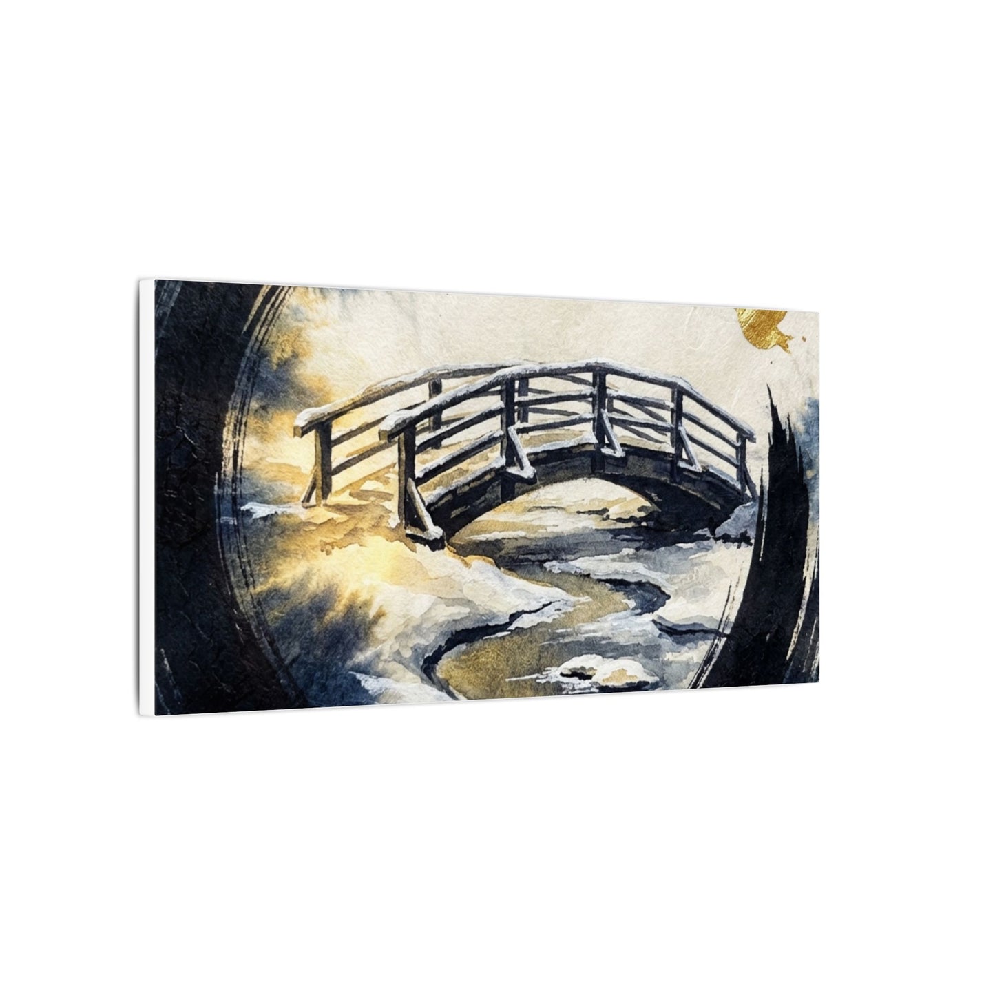 Winter Wooden Bridge Enso Canvas Art | Serene Decor