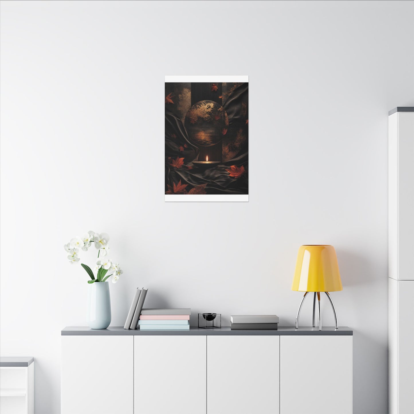 Silk Drape Autumn Canvas Art | Dark Japandi Moody Design