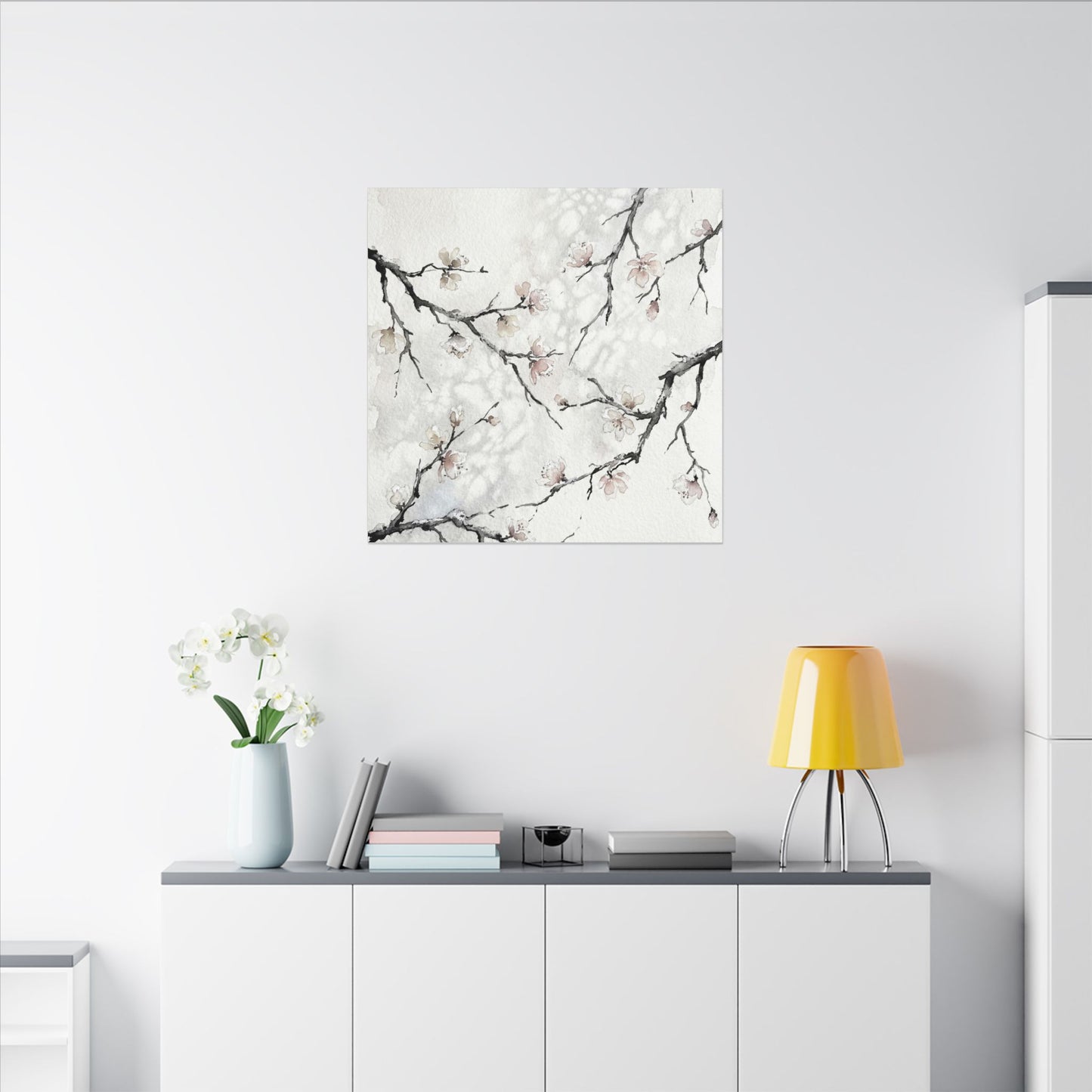 Cherry Blossom Canvas Art | Winter Japandi Watercolor Art