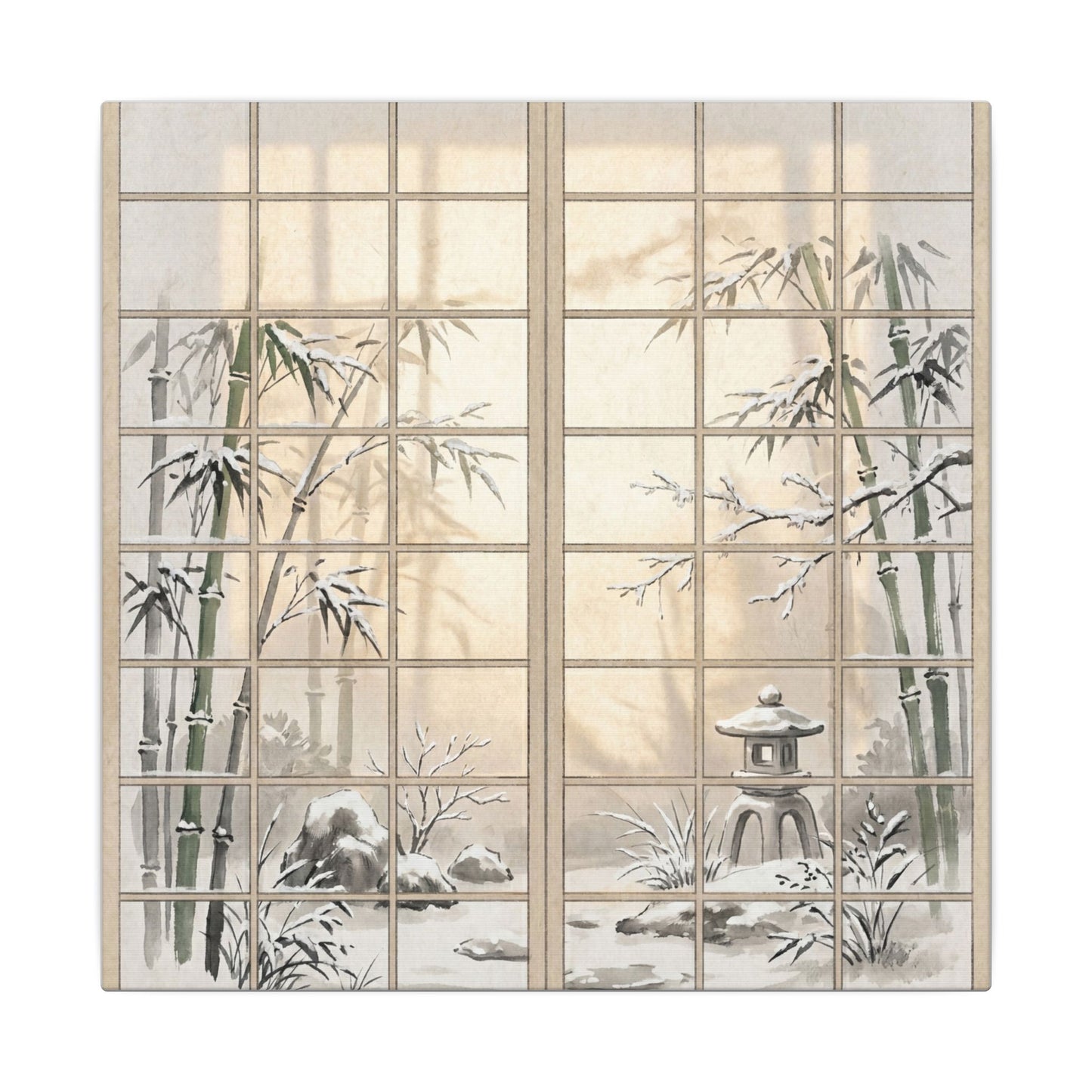 Winter Shoji Screen Sumi E Canvas Art | Tranquil Decor