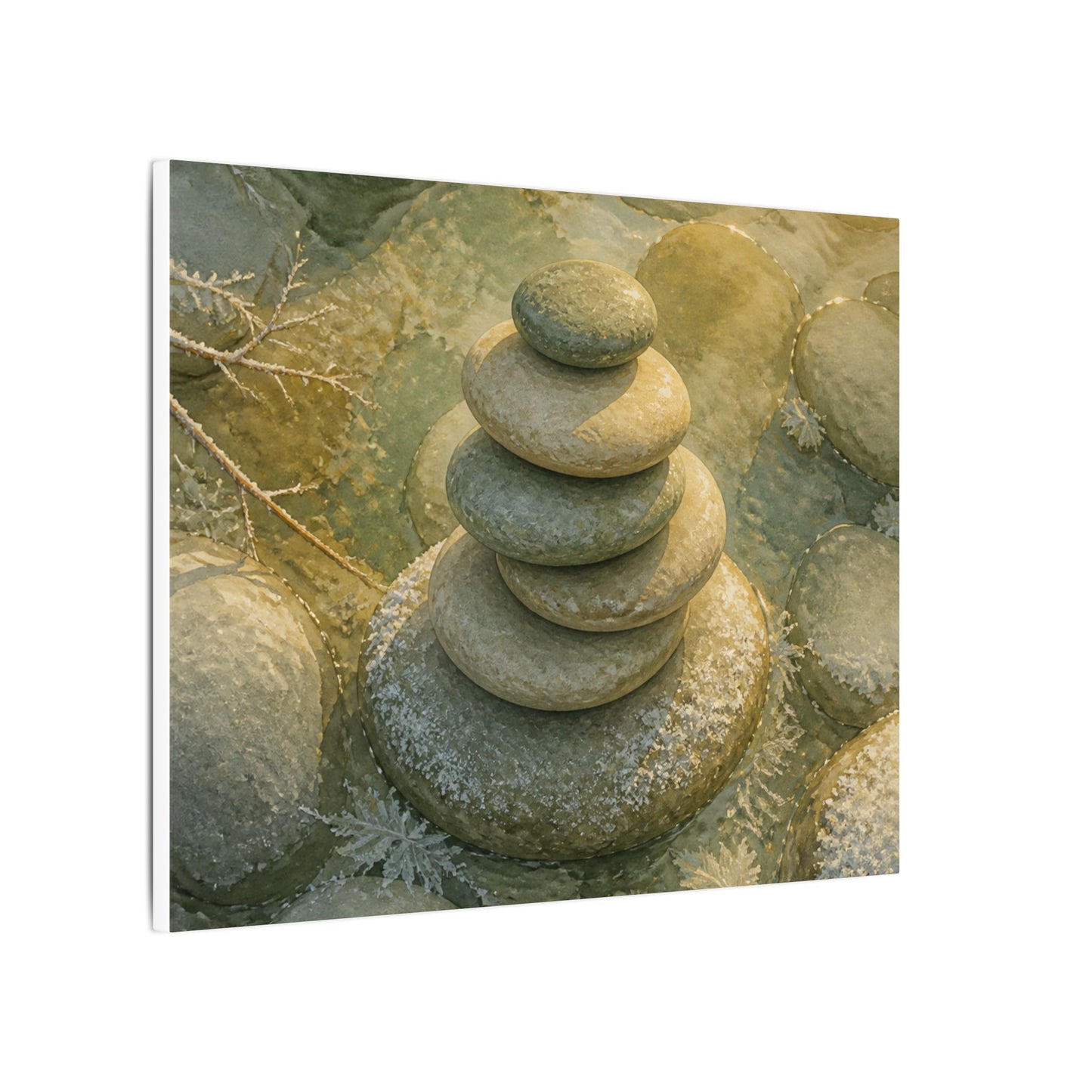 River Stones Watercolor Canvas Art | Elegant Japandi Art