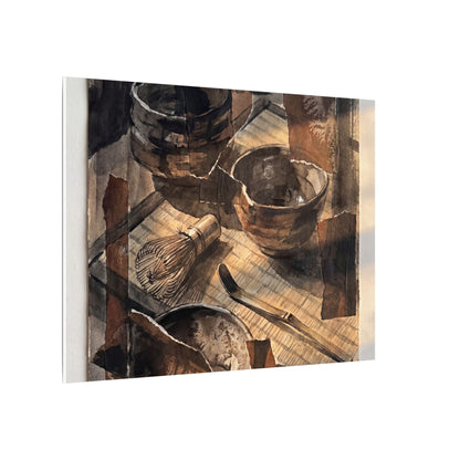 Tea Ceremony Charcoal Ink Canvas Art | Luxurious Dark Japandi Art