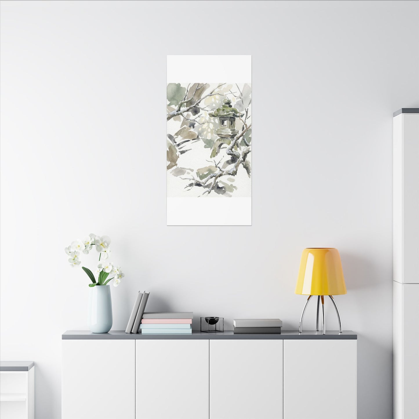 Elegant Stone Lantern Canvas Art - Watercolor Japandi