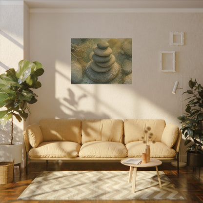 River Stones Watercolor Canvas Art | Elegant Japandi Art