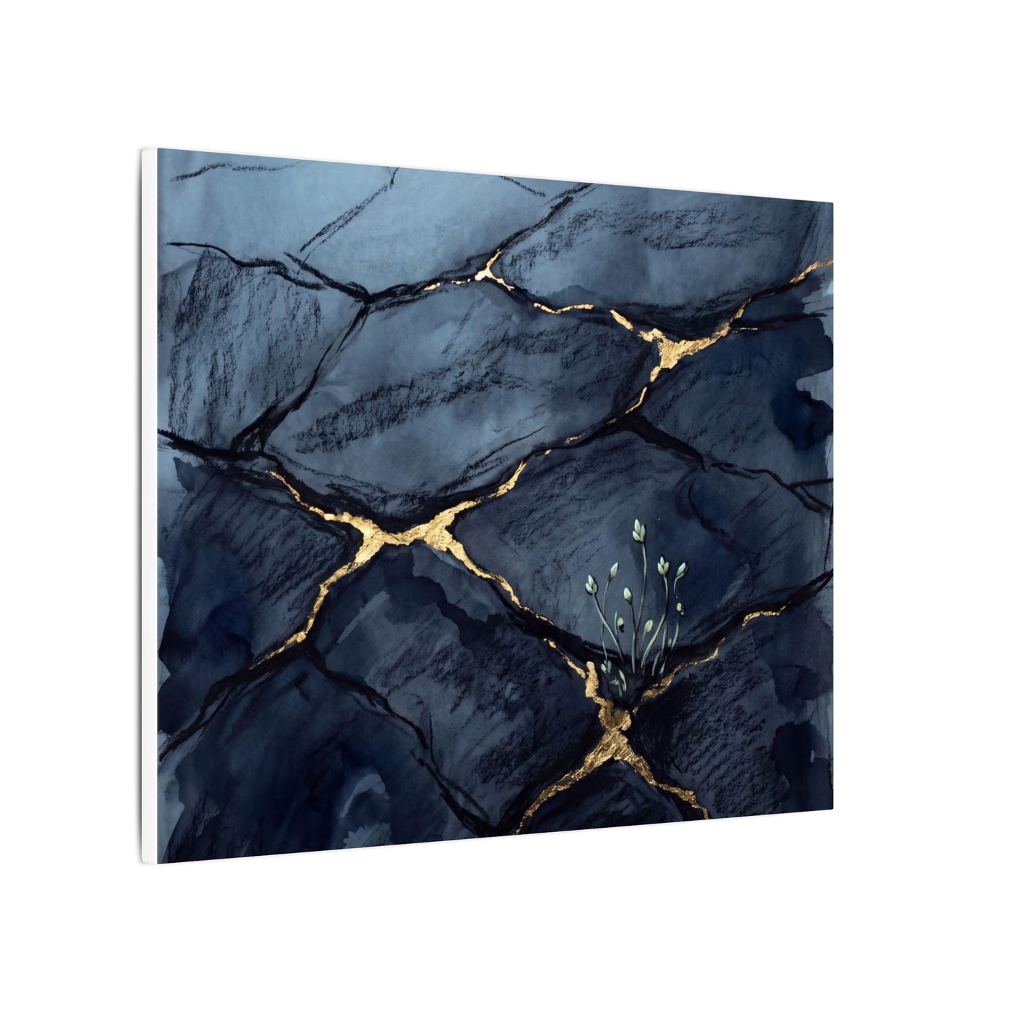 Mono No Aware Cracked Earth Canvas Art - Dark Japandi Charcoal Ink