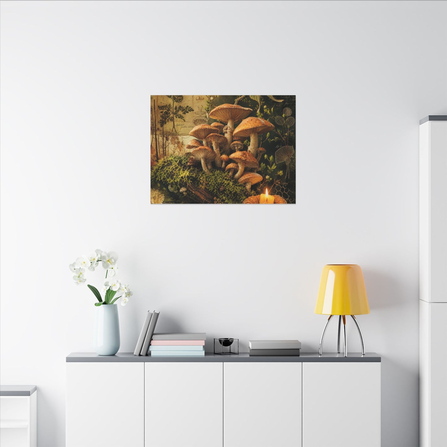 Spring Wild Mushrooms Herbarium Canvas Art | Earthy Decor