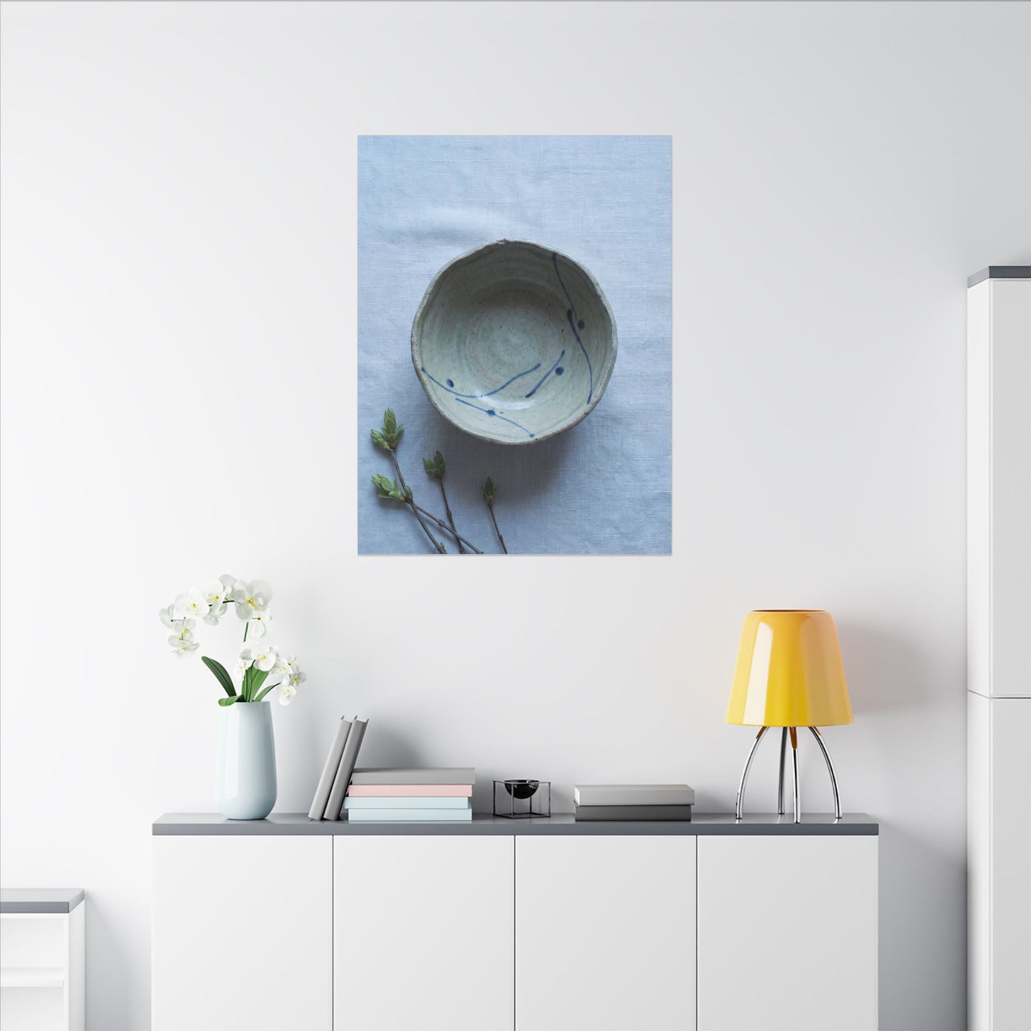 Spring Ceramic Bowl Minimal Line Canvas Art | Warm Decor