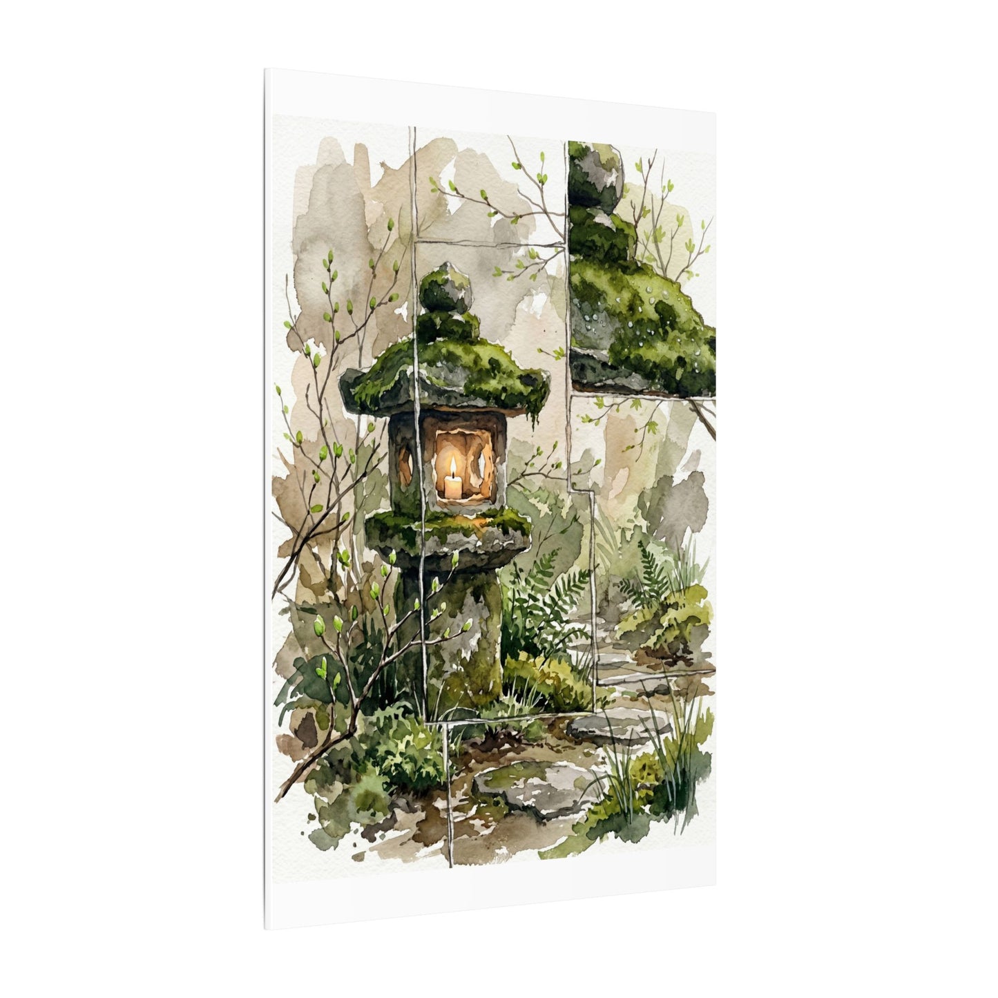 Stone Lantern Watercolor Canvas Art | Elegant Japandi Art