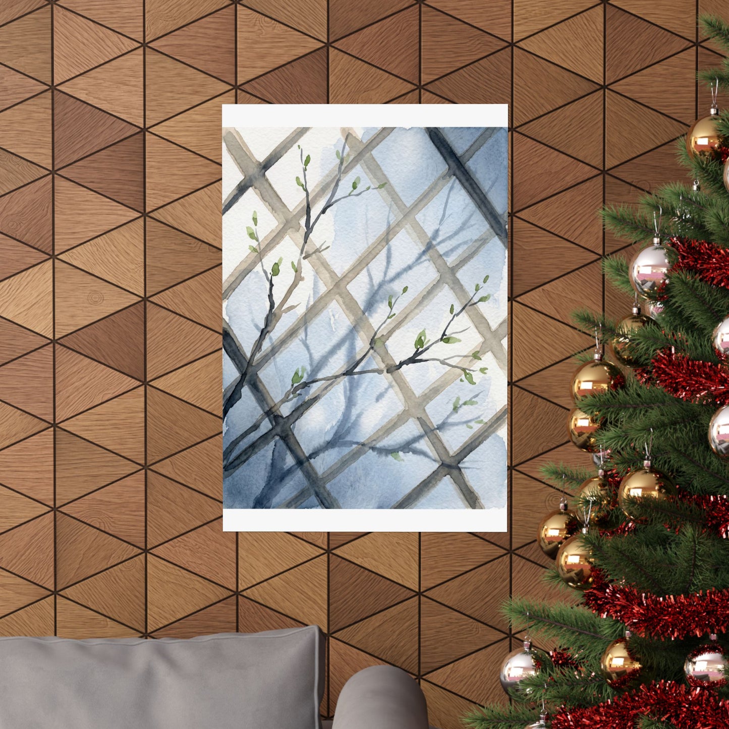 Japandi Shoji Screen in Moonlight | Watercolor Wall Art Print