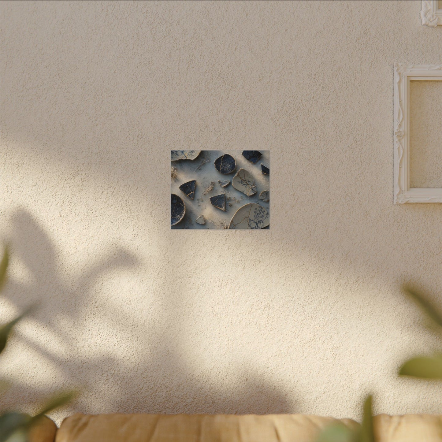 Broken Pottery Canvas Art | Winter Kintsugi Gold Vein Art