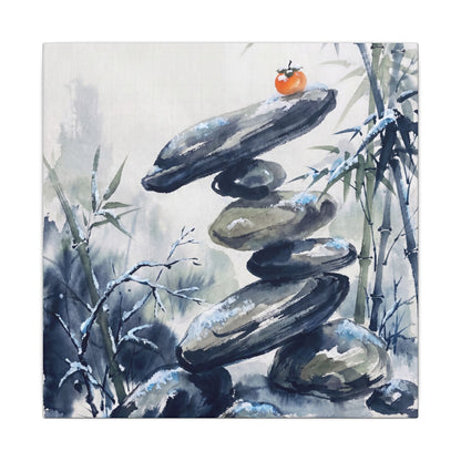 Zen River Stones in Moonlight | Sumi E Canvas Art