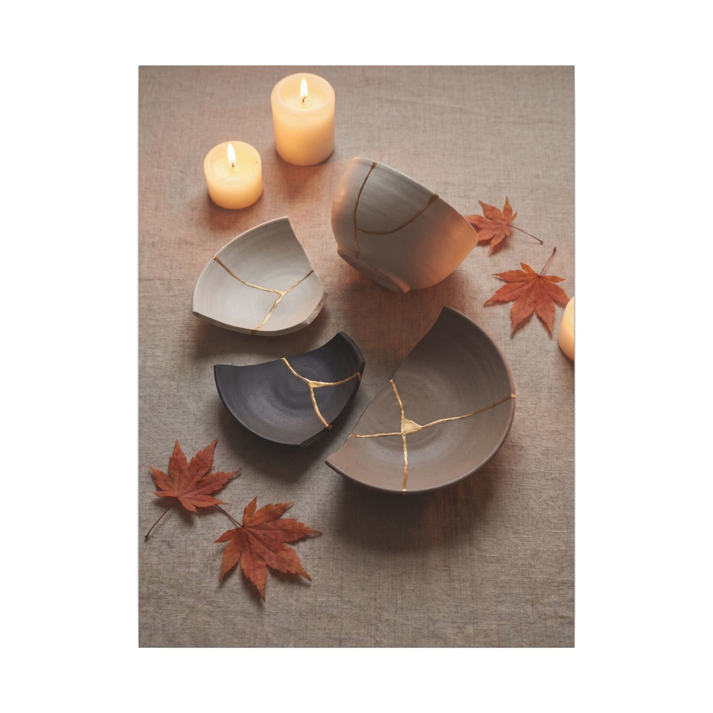 Candlelight Broken Pottery Canvas Art - Japandi Ma