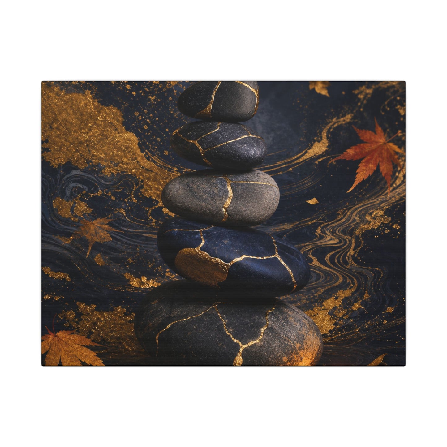 River Stones Autumn Canvas Art | Kintsugi Artful Design