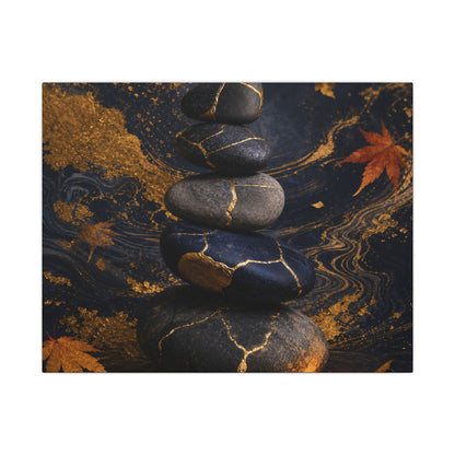 River Stones Autumn Canvas Art | Kintsugi Artful Design