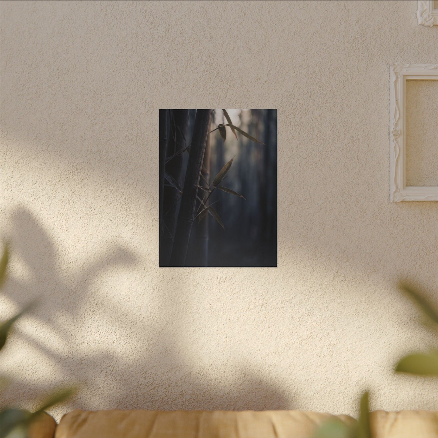 Dark Japandi Bamboo Grove in Dawn | Moody Minimal Canvas Art
