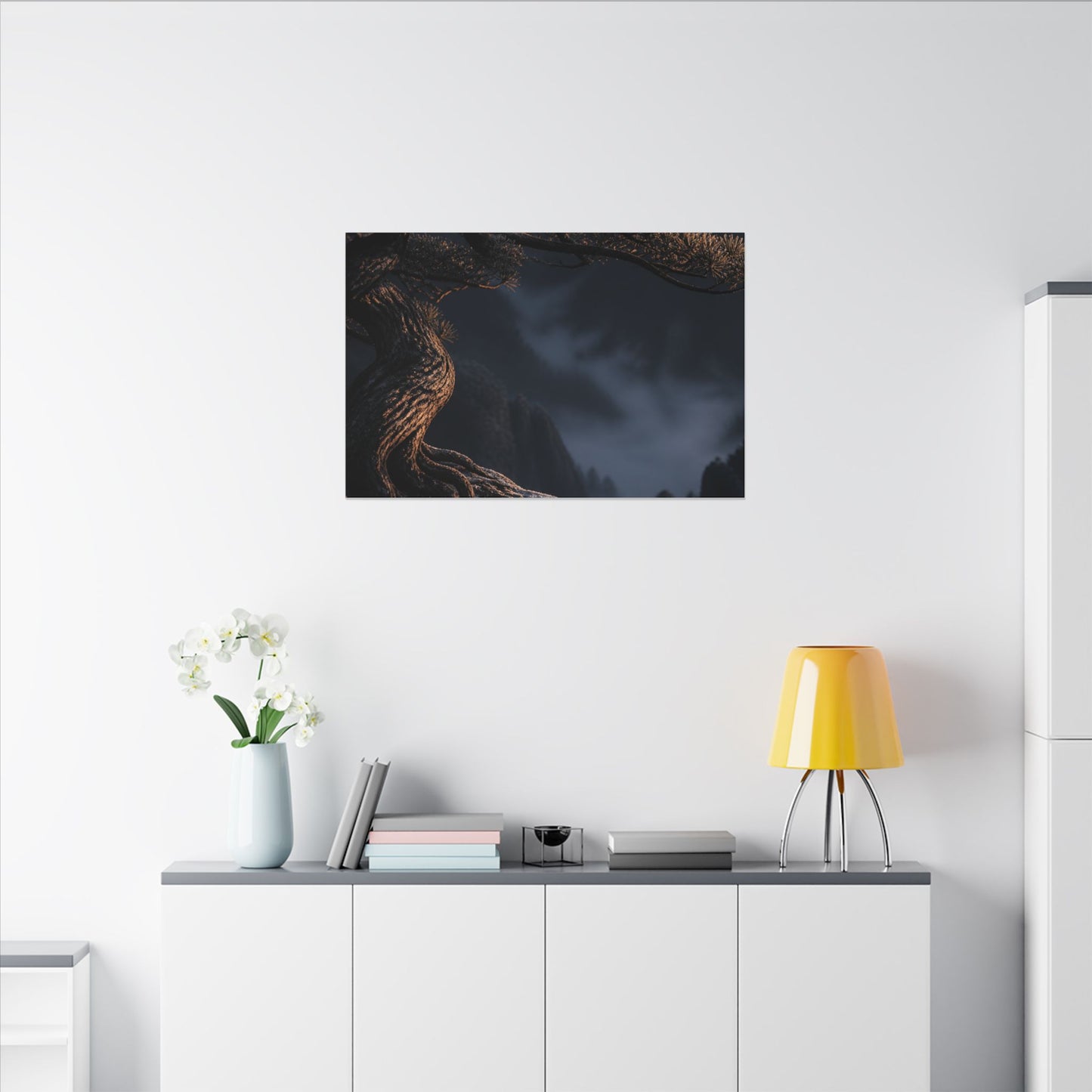 Bold Pine Tree Canvas Art - Shadow Zen Dark Japandi