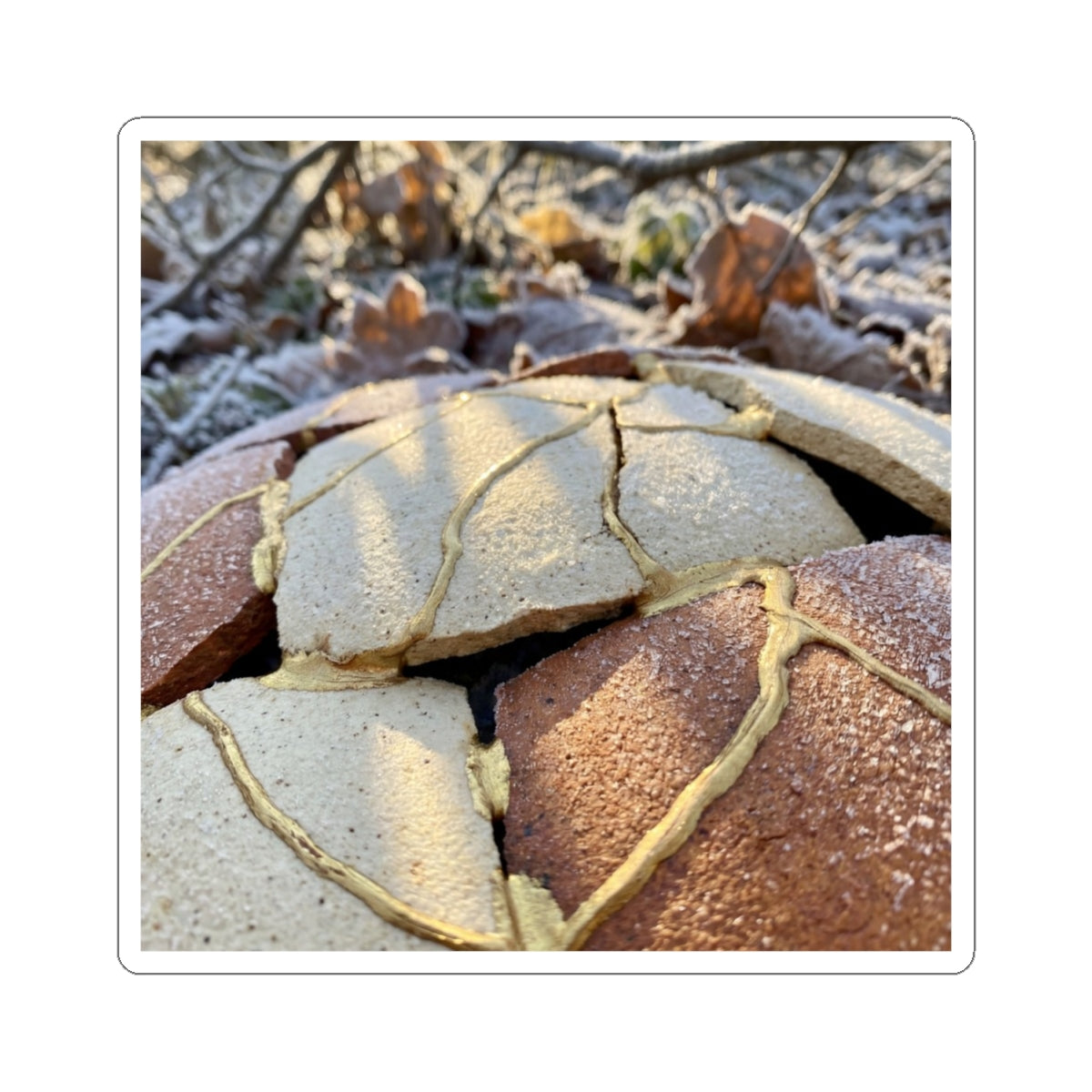 Kintsugi Broken Pottery in Dappled | Crackle Gold Sticker Art Print