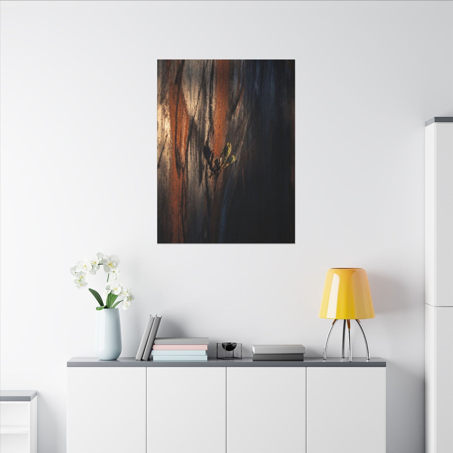Rust Patina Charcoal Ink Canvas Art | Moody Dark Japandi Art