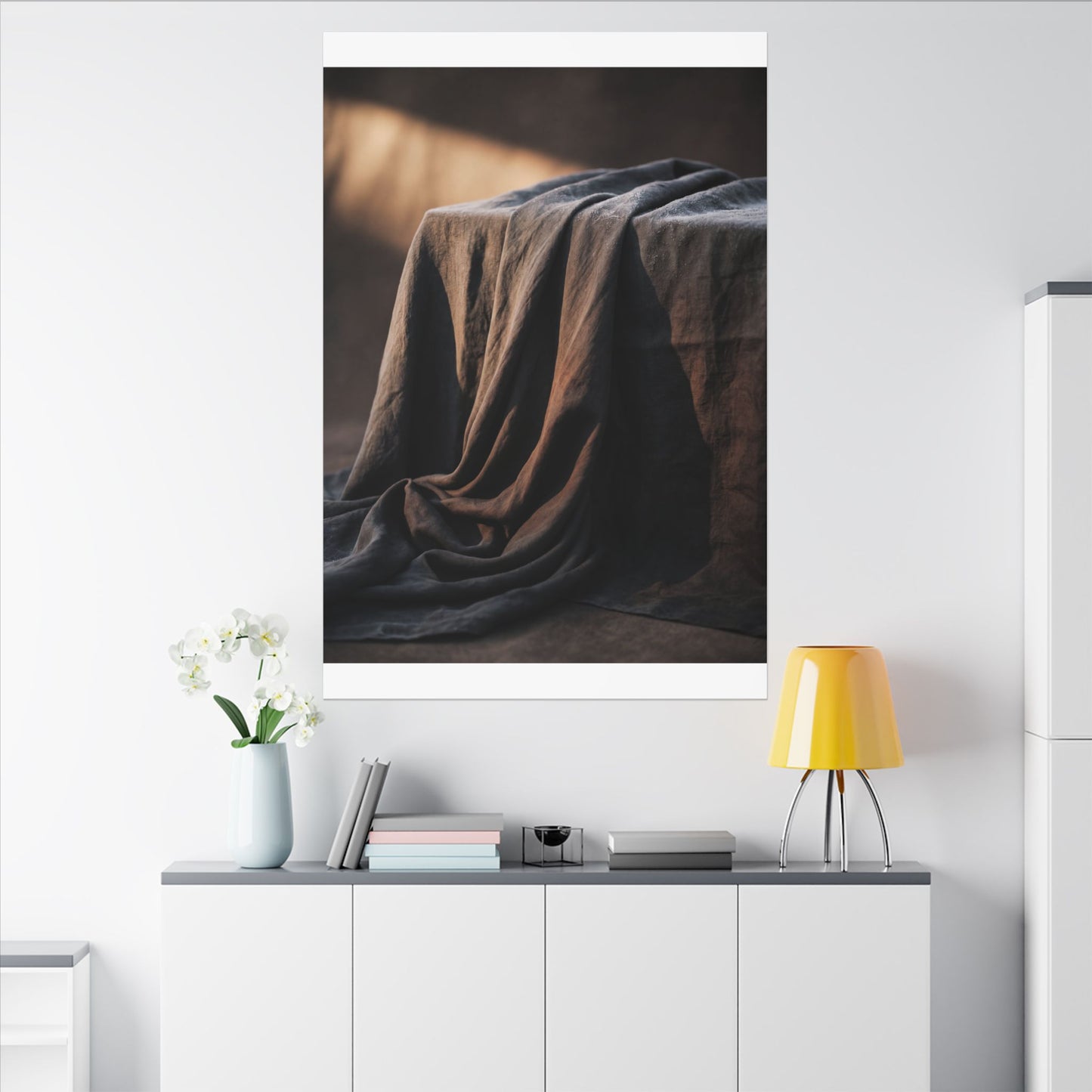 Silk Drape Canvas Art | Winter Dark Japandi Shadow Zen Art